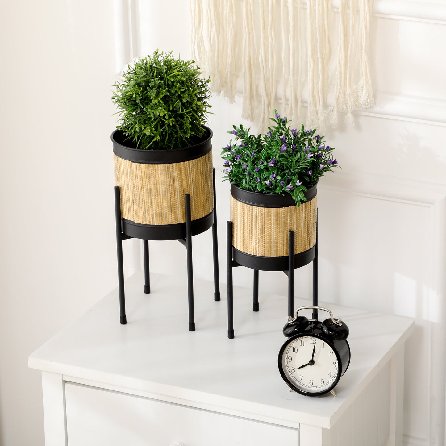 Outsunny Juego De 2 Soportes Para Plantas De Metal Cubierta De Totora Para Salón_4