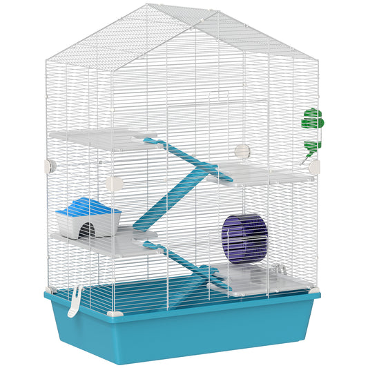 Pawhut Jaula Para Hámster De 5 Niveles Con Plataformas 58x36x81 Cm Azul Claro_0