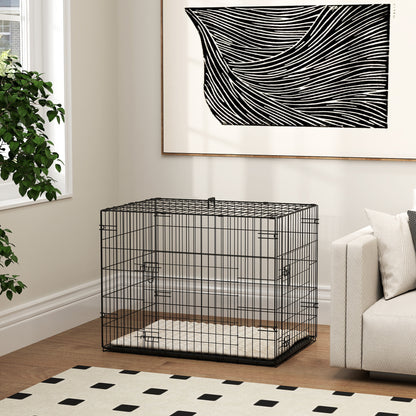 Pawhut Jaula Para Perros Con Cojín Bandeja Extraíble 75x48,5x53 Cm Negro Y Beige_3