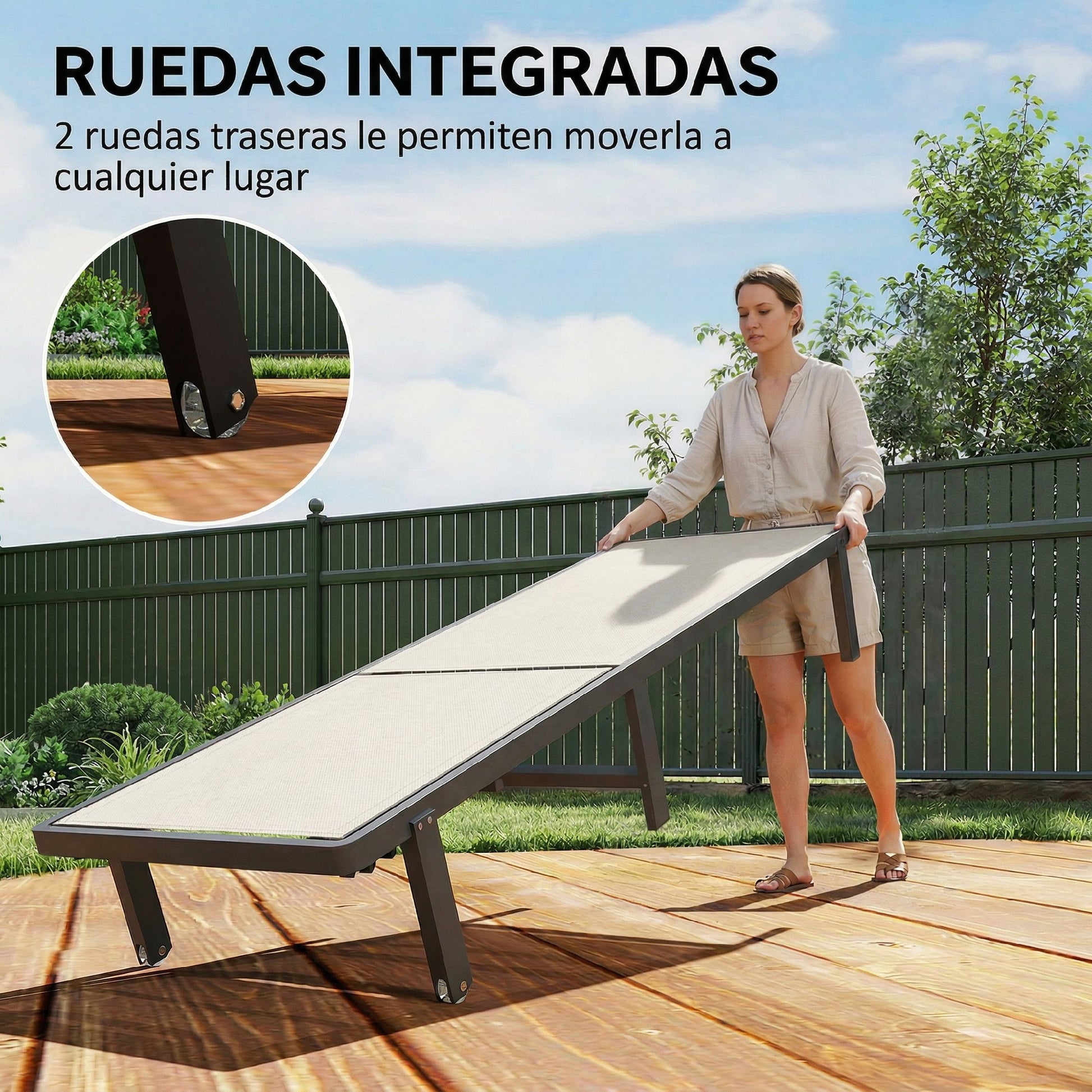 Outsunny Set De 2 Tumbonas De Jardín Exterior Reclinables Con Ruedas Beige_5