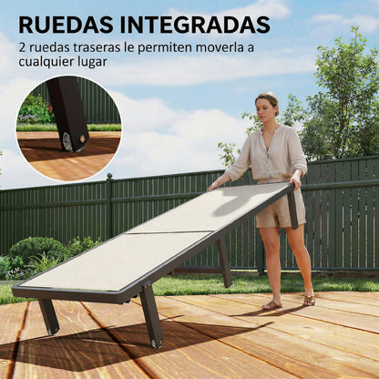 Outsunny Set De 2 Tumbonas De Jardín Exterior Reclinables Con Ruedas Beige_5