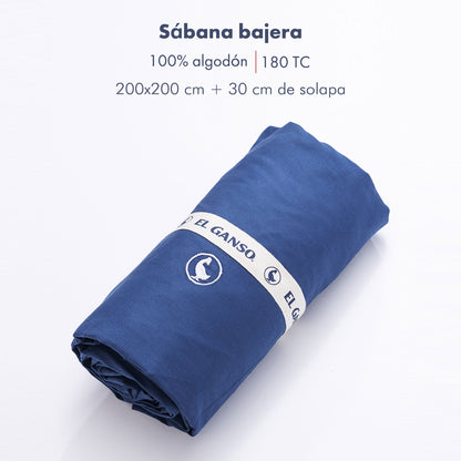 Sábana Bajera 200x200cm Azul Marino 100% Algodón 180tc. Con Logo Bordado Exclusivo.