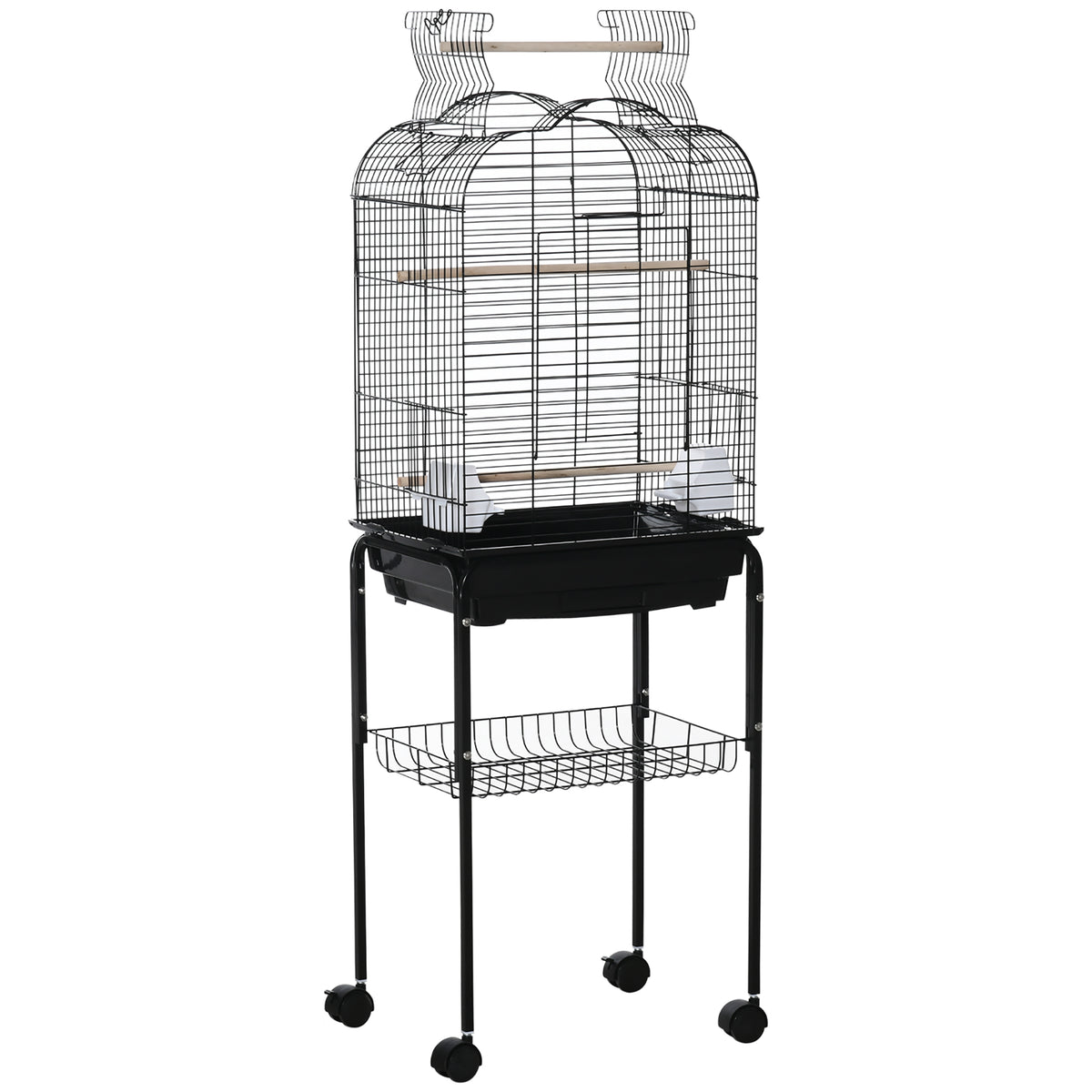 Jaula Para Pájaro Pawhut Acero, Pp, Madera Mixta Negro 46x36x130 Cm_0