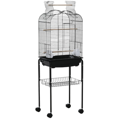 Jaula Para Pájaro Pawhut Acero, Pp, Madera Mixta Negro 46x36x130 Cm_0