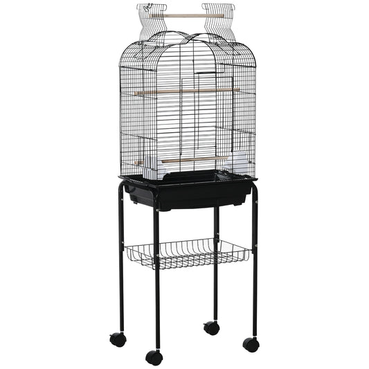 Pawhut Jaula Para Pájaros Con Soporte 4 Ruedas Techo Abrible 2 Comederos Estante_0
