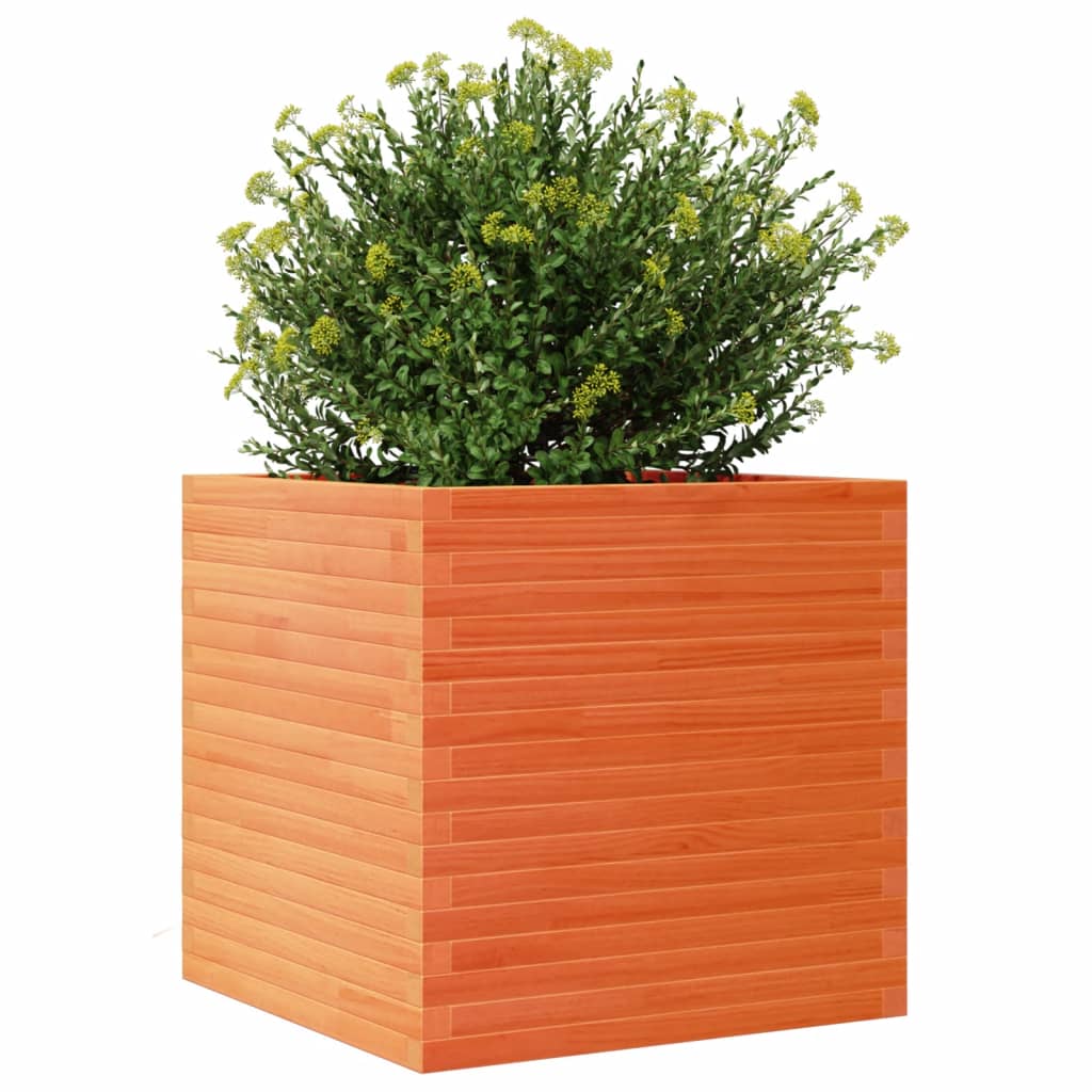 Jardinera De Madera Maciza De Pino Marrón Cera 70x70x68,5 Cm_3