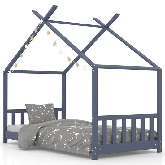 Vidaxl Estructura De Cama Infantil Madera Maciza Pino Gris 80x160 Cm_0