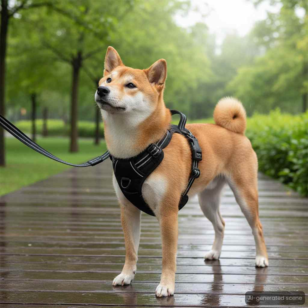 Arnés Para Perros Con Correa Y Collar Ajustable Negro M_1