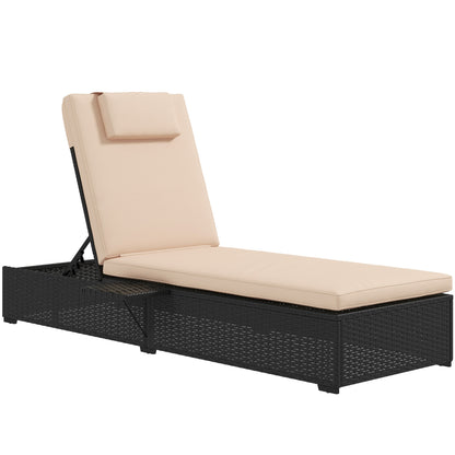 Outsunny Tumbona De Ratán Reclinable Con Respaldo Ajustable Negro Y Beige_0