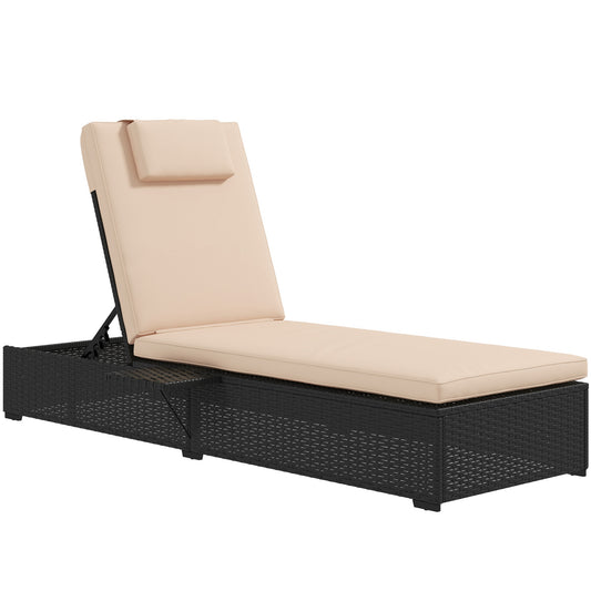Outsunny Tumbona De Ratán Reclinable Con Respaldo Ajustable Negro Y Beige_0