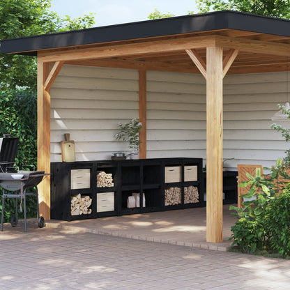 Muebles De Cocina De Exterior 4 Pzas Madera Maciza Pino Negro_0