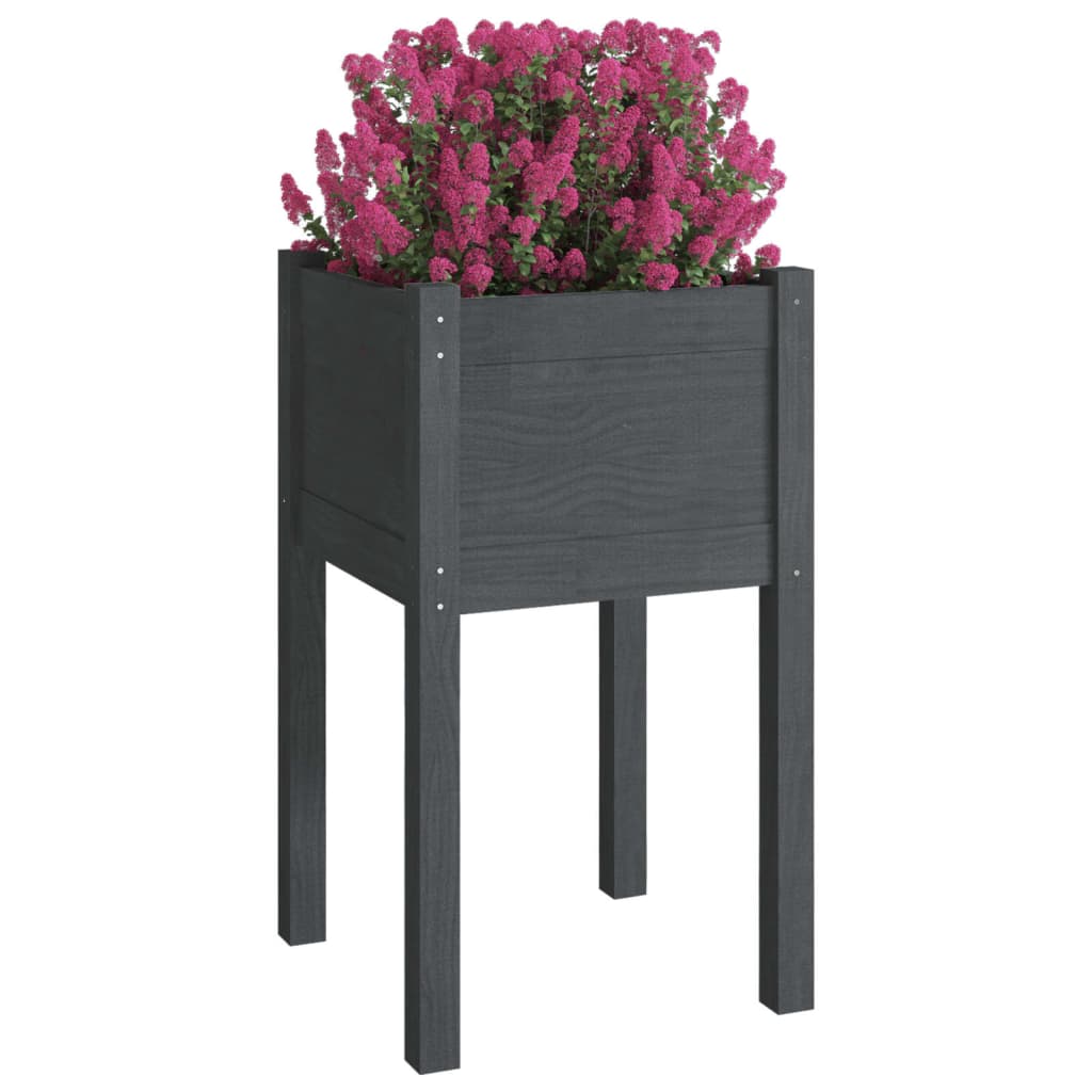 Jardinera De Madera Maciza De Pino Gris 40x40x70 Cm_2