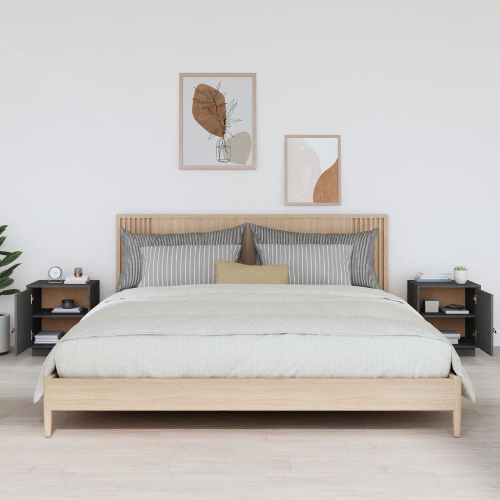 Mesitas De Noche 2 Uds Madera Maciza Pino Gris 40x34x45 Cm_1