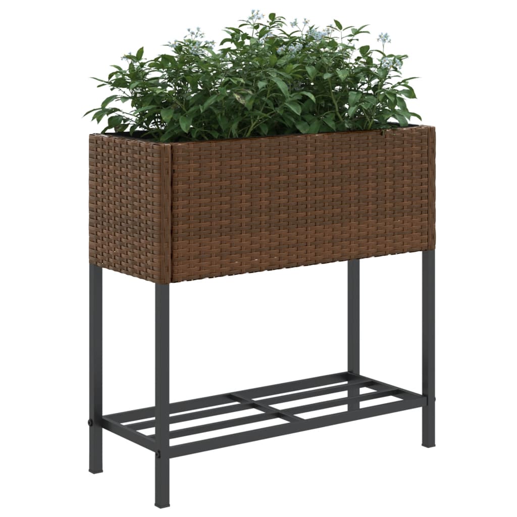 Jardineras Con Estante 2 Uds Ratán Sintético Marrón 70x28x70 Cm_3