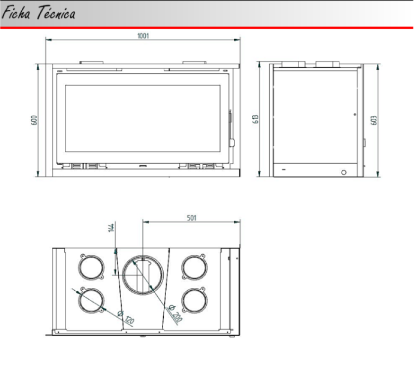 BRICOSOL Insertable de Leña 100 cm a 2 Caras Rincón Derecha con Turbinas FM Modelo IT-122 DF Interior Fundición._3