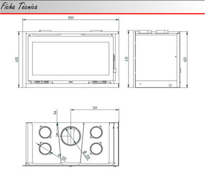 BRICOSOL Insertable de Leña 100 cm a 2 Caras Rincón Derecha con Turbinas FM Modelo IT-122 DF Interior Fundición._3