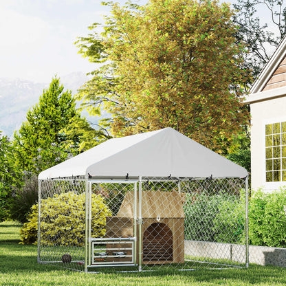 Pawhut Perrera Exterior Con Toldo 2x2x1,55 M Con Techo Impermeable_1