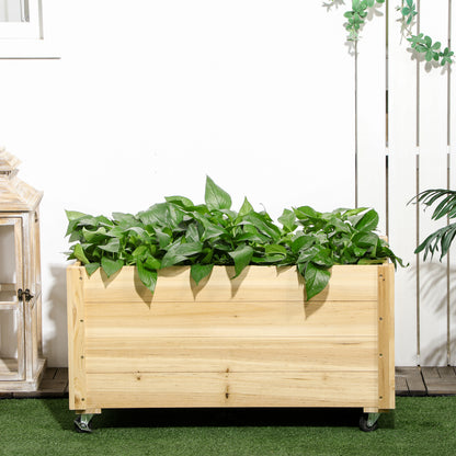 Outsunny Jardinera De Madera Con Ruedas Tela No Tejida 89x48x47 Cm Natural_1