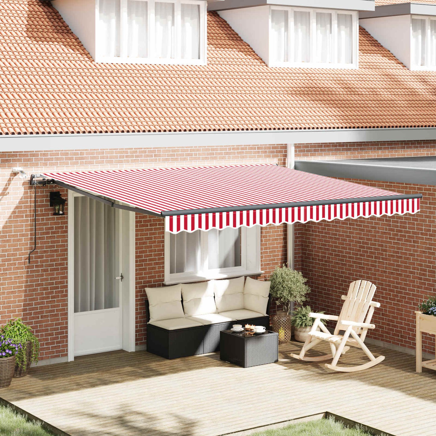 Toldo Retráctil Rojo Y Blanco 400 X 350 Cm Poliéster_1