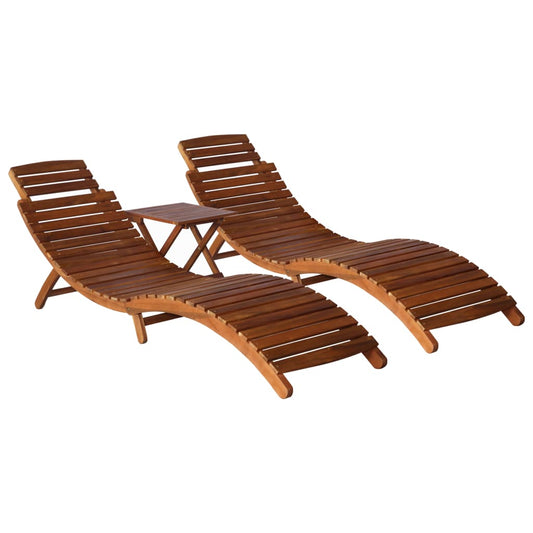 Set De Tumbonas Con Mesita 3 Piezas Madera Maciza De Acacia_0
