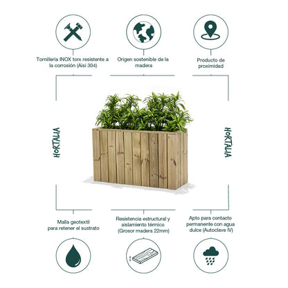 Jardinera De Madera Para Exterior 100x34x60 Cm Atrium Hortalia_2