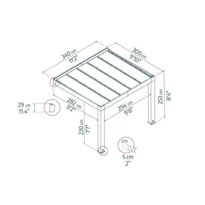 Pérgola adosada de madera de cedro Helsinki 300x340 cm Canopia