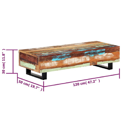 Mesa De Centro Madera Maciza Reciclada Y Acero 120x50x30 Cm_4