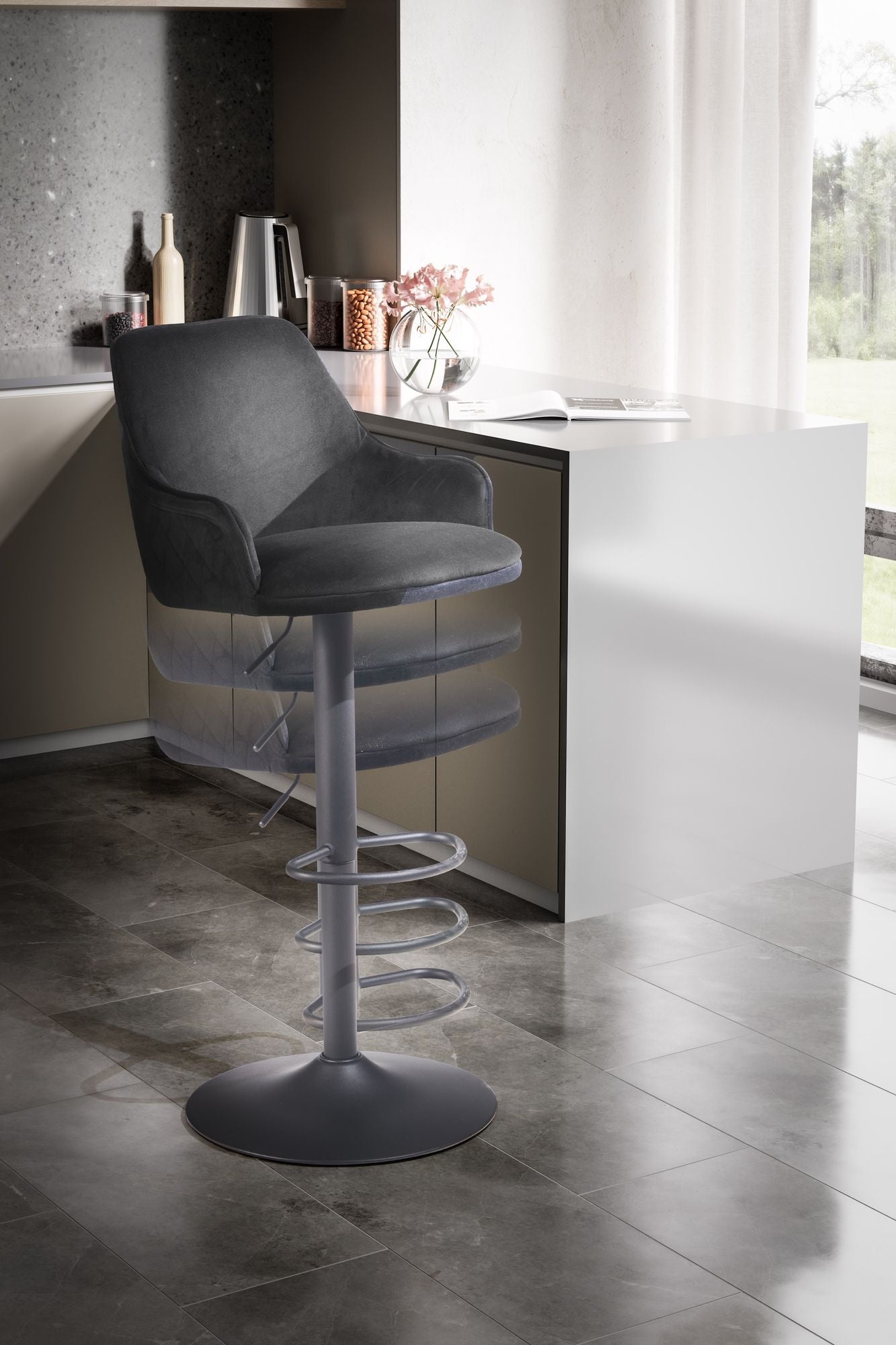 Taburete De Bar, Terciopelo Negro Con Respaldo 86 - 106 Cm_4