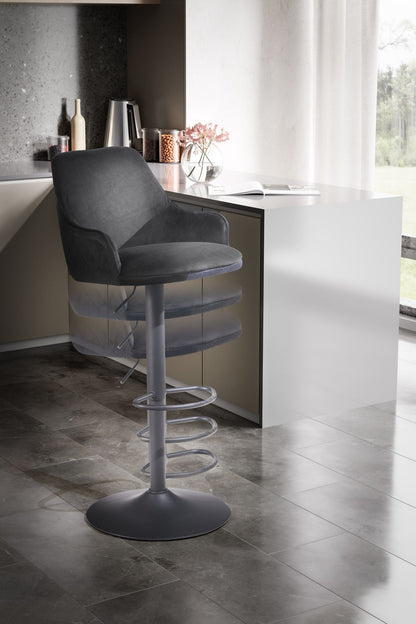 Taburete De Bar, Terciopelo Negro Con Respaldo 86 - 106 Cm_4