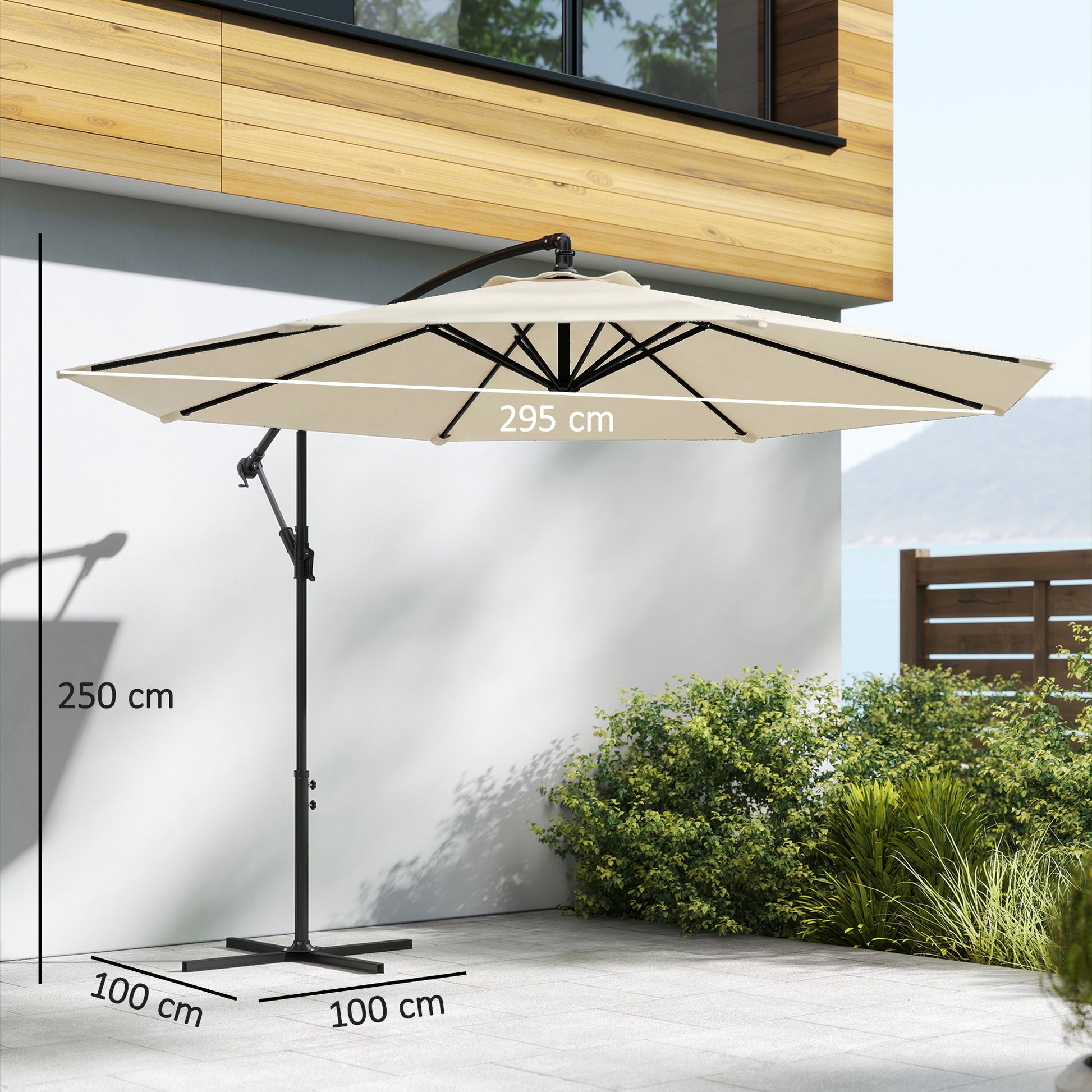 Outsunny Parasol Excéntrico Ø300 Cm Con Base Cruzada Toldo Ajustable Y Manivela_2
