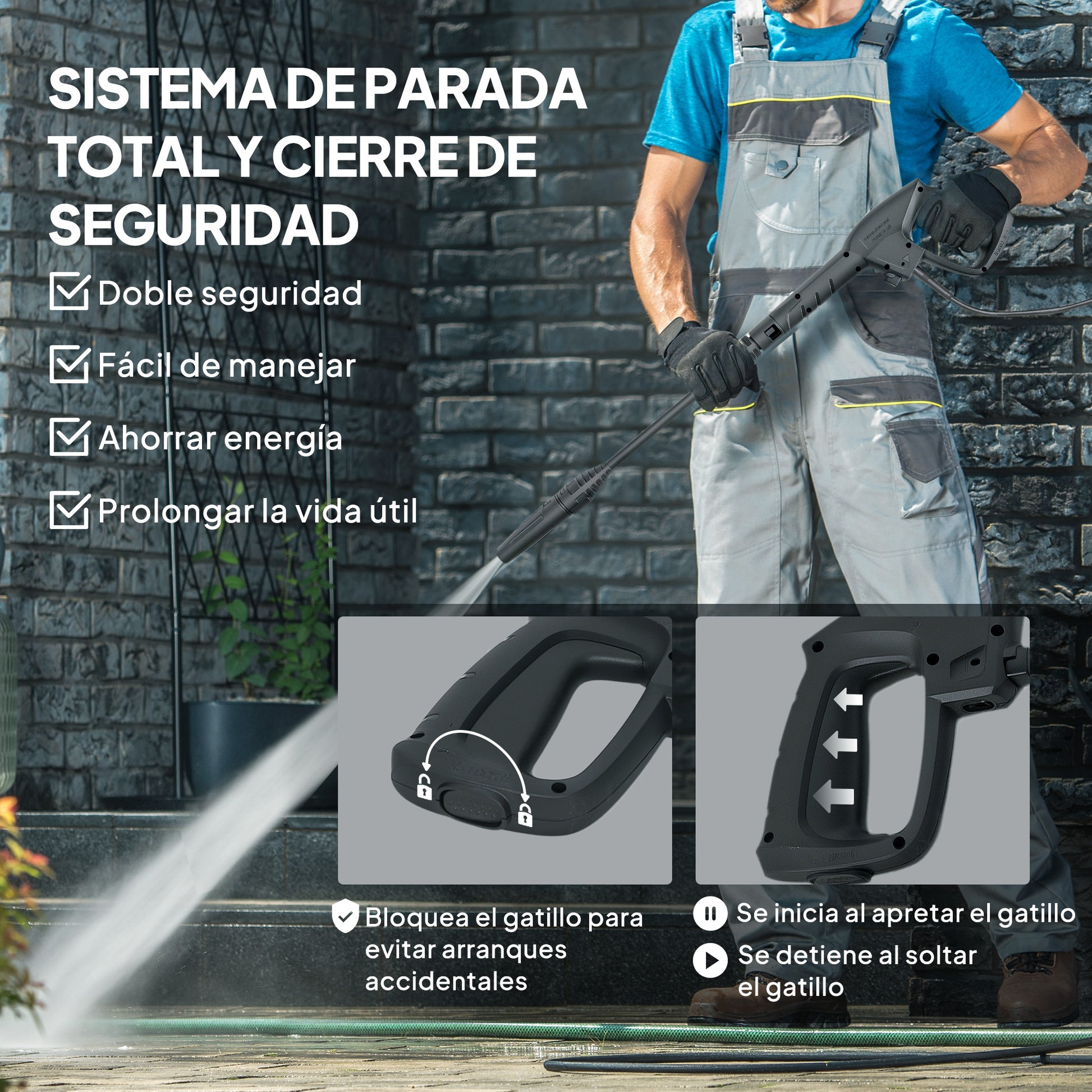 Outsunny Hidrolimpiadora De Alta Presión 1800w Caudal 420 L/h Presión 150 Bar_5