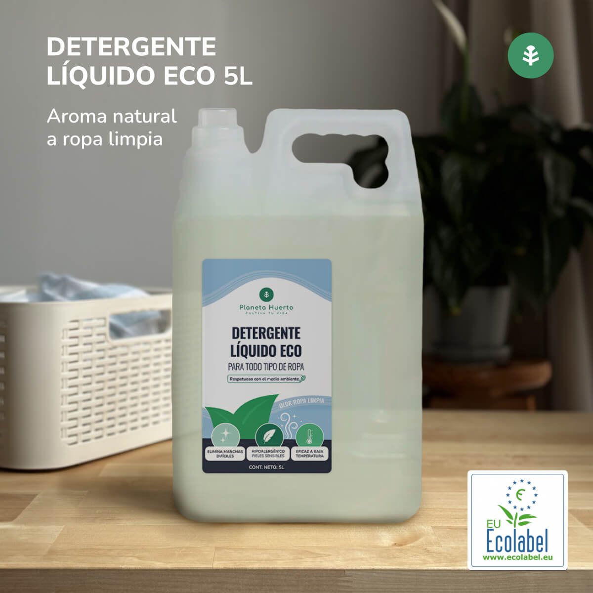 Detergente Líquido Ropa Eco  Aroma natural a ropa limpia Planeta Huerto  5 Litros