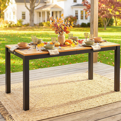 Outsunny Mesa De Comedor De Jardín Con Encimera De Madera Orificio Natural_3