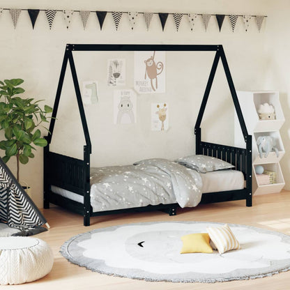 Vidaxl Estructura De Cama Para Niños Madera De Pino Negro 80x160 Cm_1