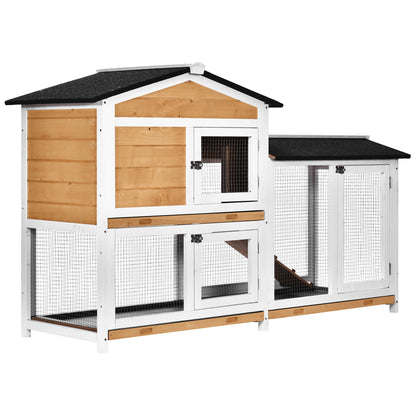 Pawhut Conejera De Madera Exterior Con Techo Asfáltico 157,4x53x93,5cm Natural_0