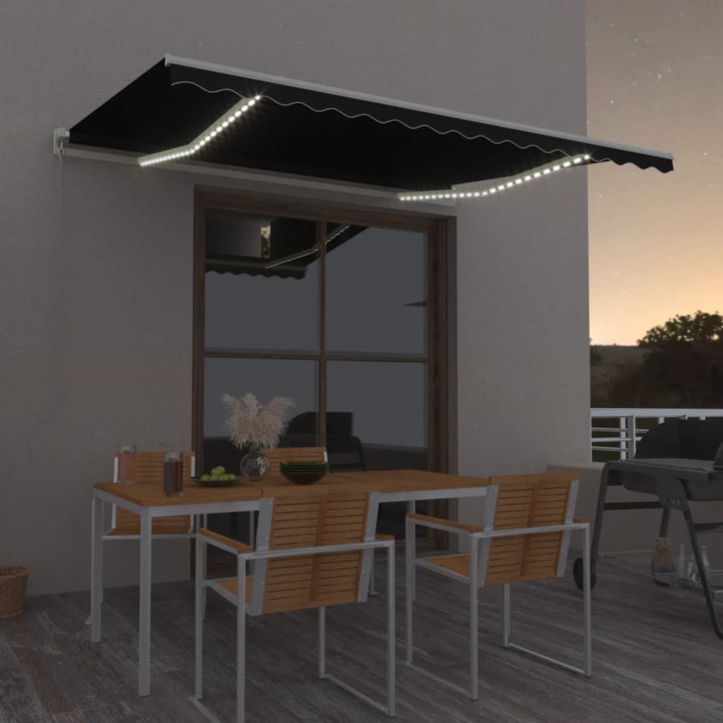 Toldo Manual Retráctil Con Led Gris Antracita 400x350 Cm_1