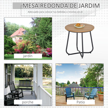 Outsunny Mesa Auxiliar Redonda Con Diseño De Listones Ø49x48 Cm Natural Y Negro_3