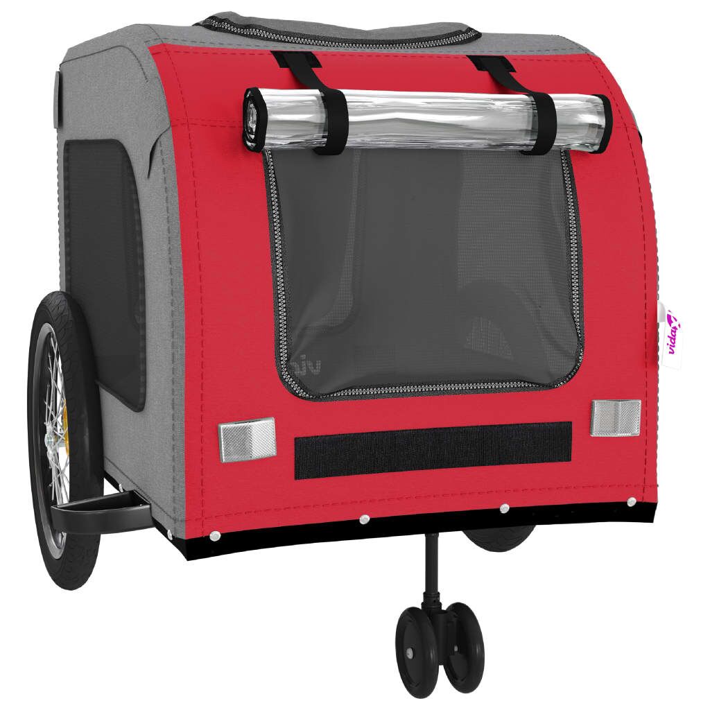 Vidaxl Remolque De Bicicleta Mascotas Hierro Tela Oxford Rojo Gris_4
