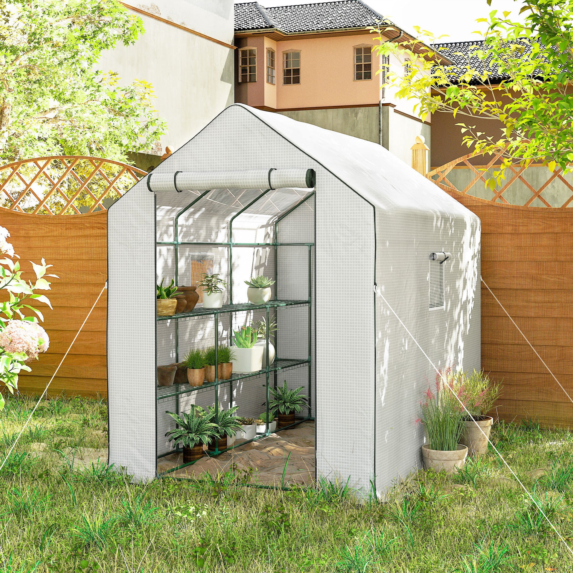 Outsunny Invernadero De Exterior Con 1 Estantes Puerta Enrollable 140x213x190 Cm_4