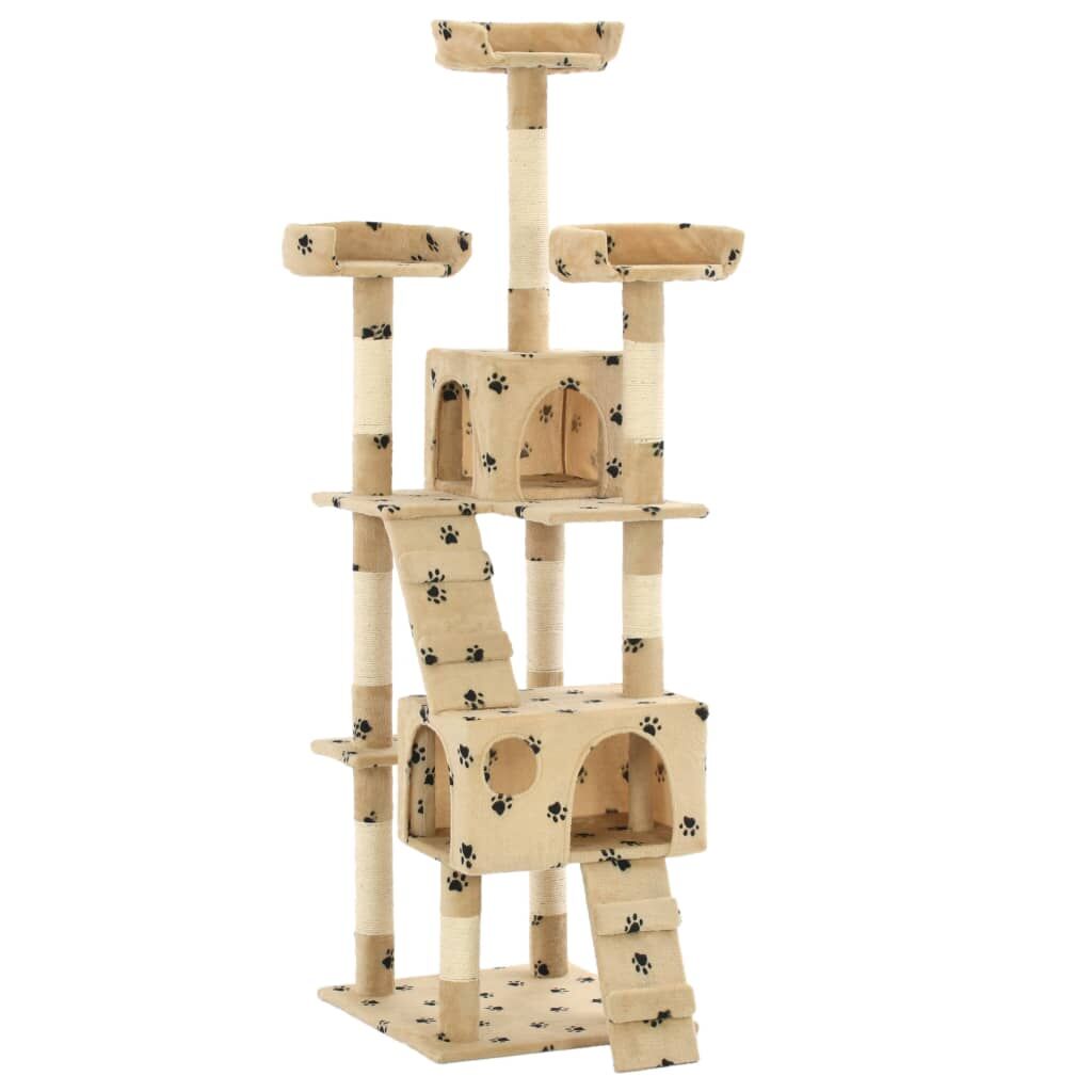 Vidaxl Rascador Para Gatos Poste De Sisal 170 Cm Huellas Beige_0
