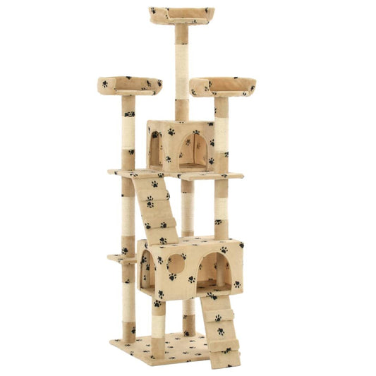 Vidaxl Rascador Para Gatos Poste De Sisal 170 Cm Huellas Beige_0