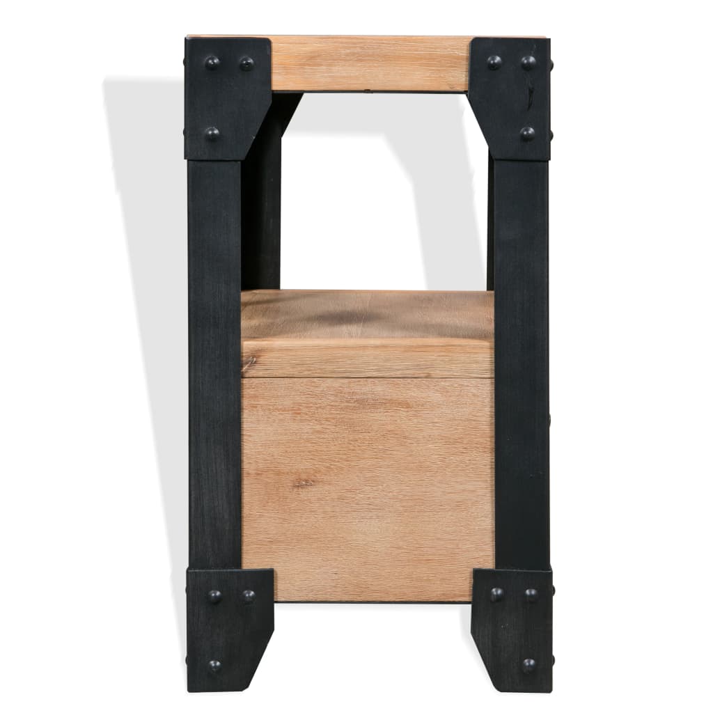 Mesita De Noche De Madera Maciza Acacia Y Acero 40x30x54 Cm_1