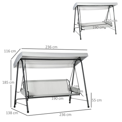 Outsunny Columpio De Jardín De 3 Plazas Convertible En Cama 236x138x185 Cm Gris_2