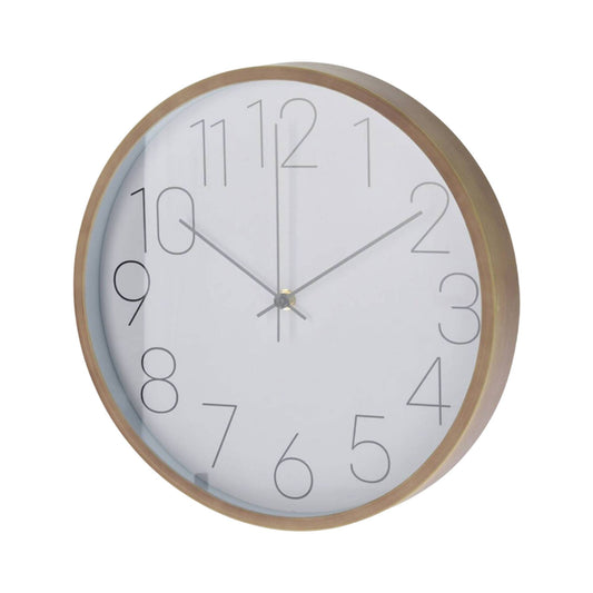 Well Home Reloj De Pared Moderno Con Borde De Aspecto Madera - Esfera Blanca Y Agujas Finas Ø30,5cm_0