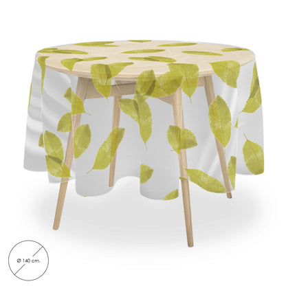 Mantel Hule Redondo Hojas Transparente Impermeable Antimanchas Pvc Ø 140 Cm. Uso Interior Y Exterior_0