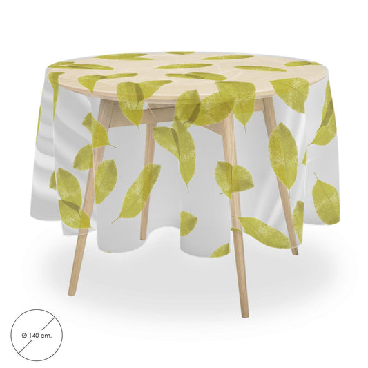 Mantel Hule Redondo Hojas Transparente Impermeable Antimanchas Pvc Ø 140 Cm. Uso Interior Y Exterior_0