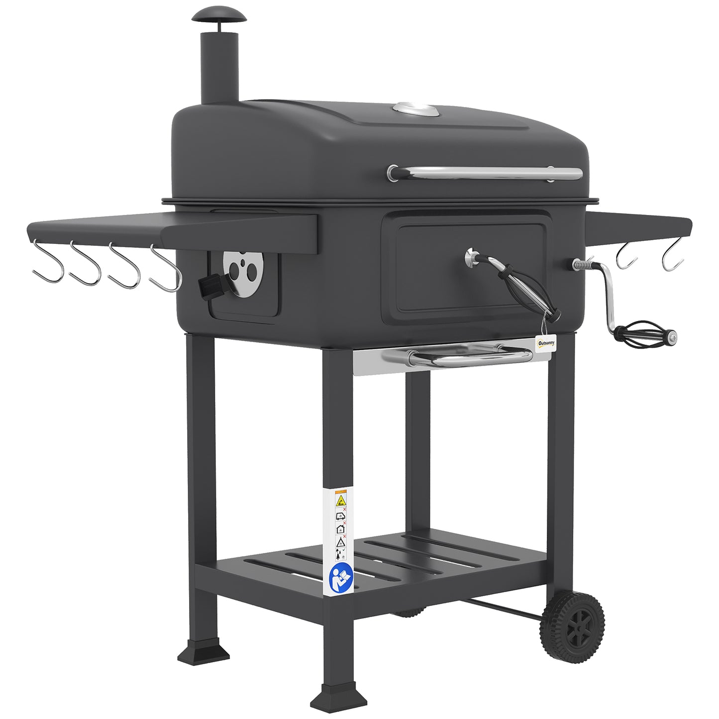 Outsunny Barbacoa De Carbón Con Gran Parrilla Bandeja Ajustable Estantes Ruedas_3