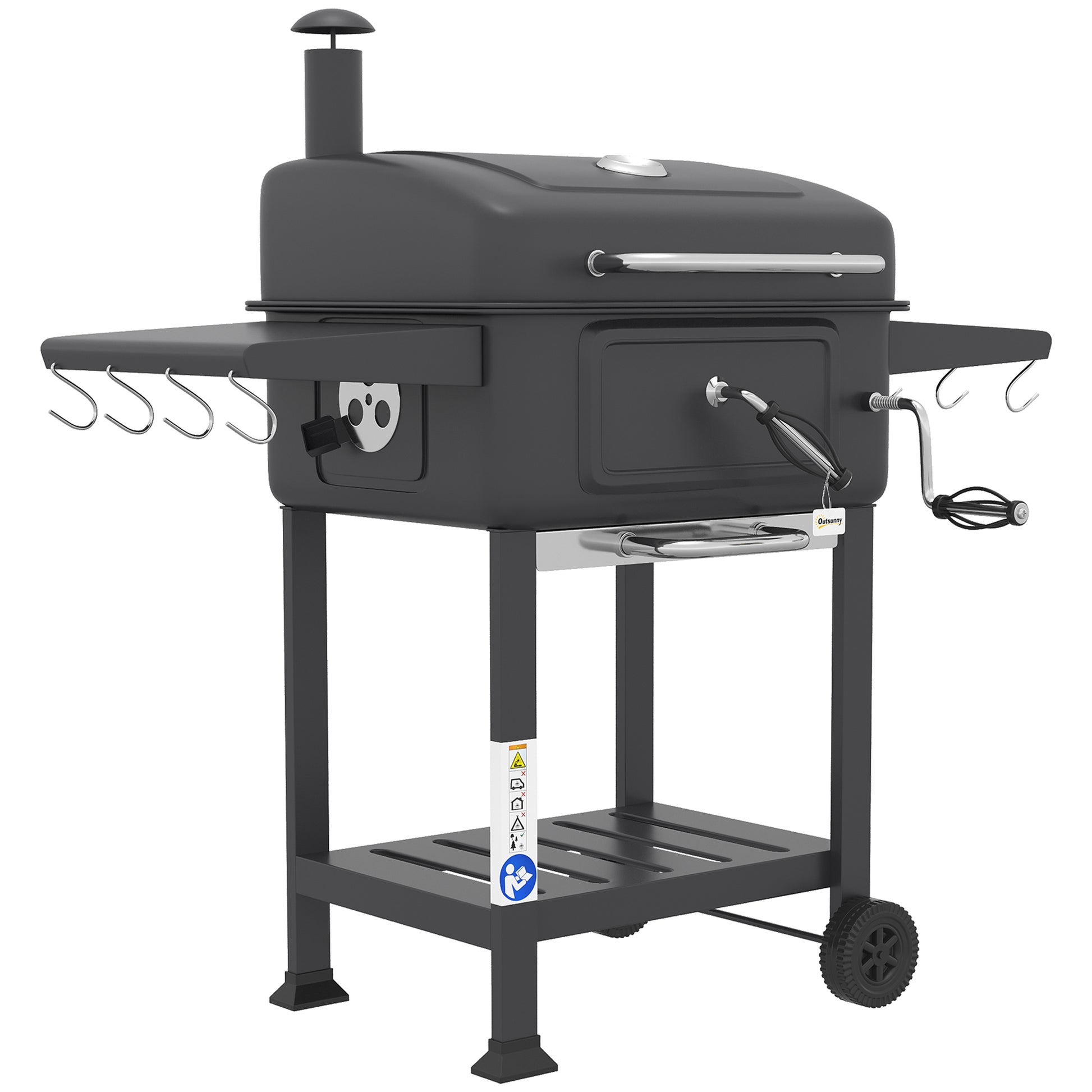 Outsunny Barbacoa De Carbón Con Gran Parrilla Bandeja Ajustable Estantes Ruedas_3