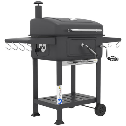 Outsunny Barbacoa De Carbón Con Gran Parrilla Bandeja Ajustable Estantes Ruedas_3