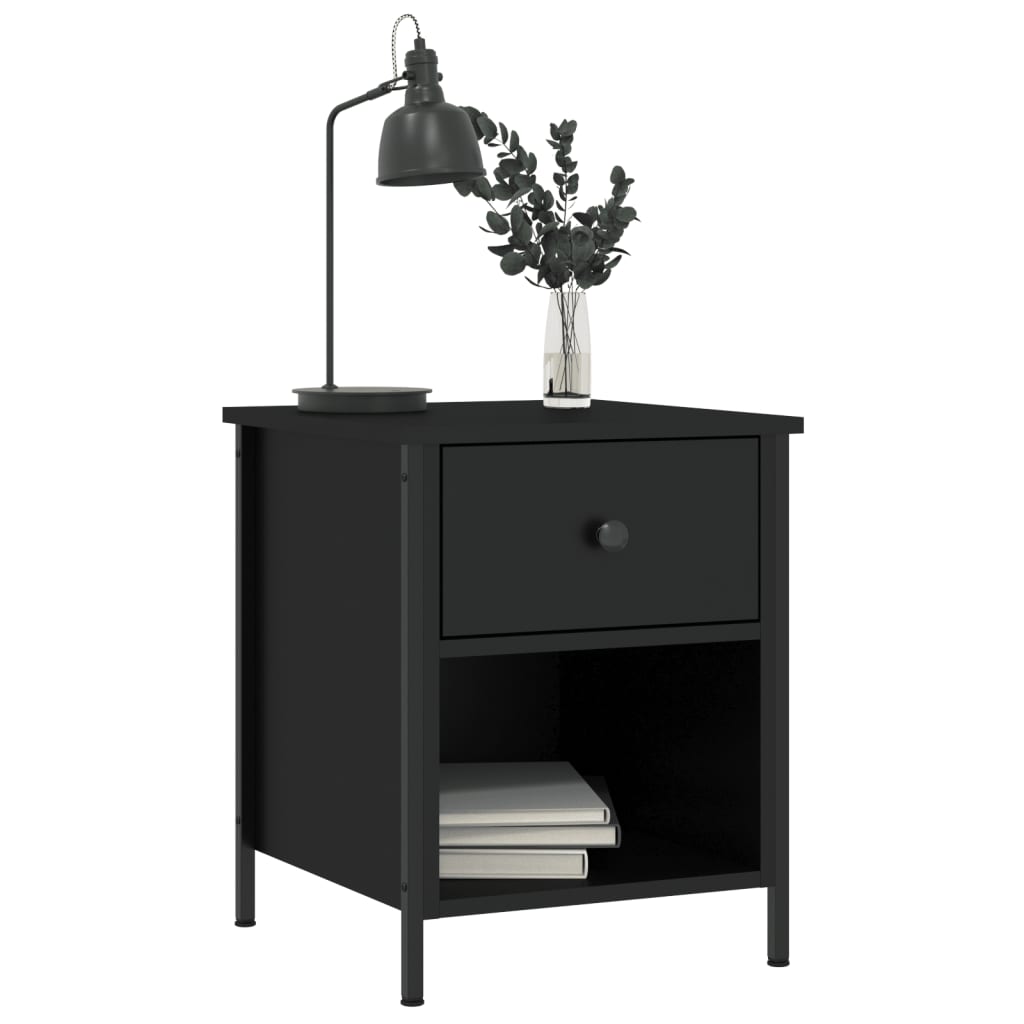 Mesita De Noche Madera De Ingeniería Negro 40x42x50 Cm_1